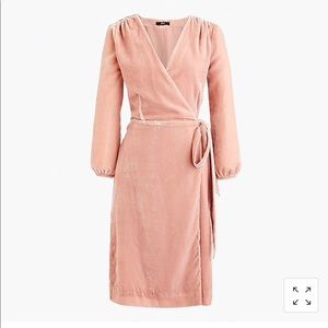 Drapey velvet wrap dress in seashell